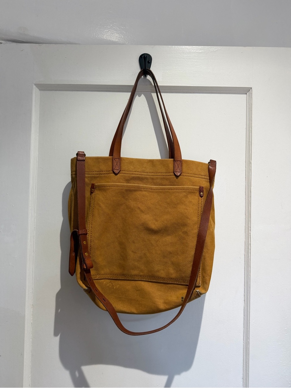 Madewell Canvas Tote Bag with Leather Straps - Mustard